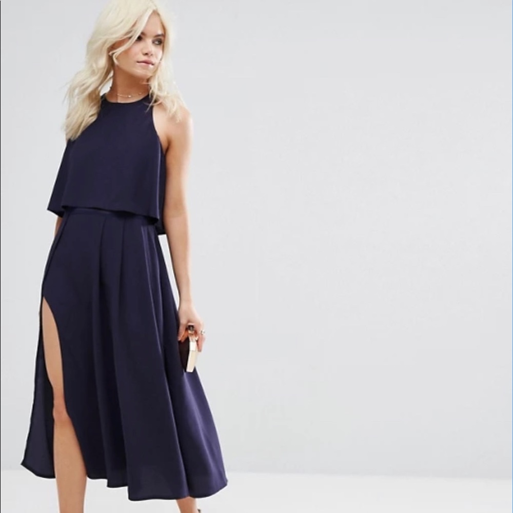 Asos Crop Top Thigh Split Midi Dress